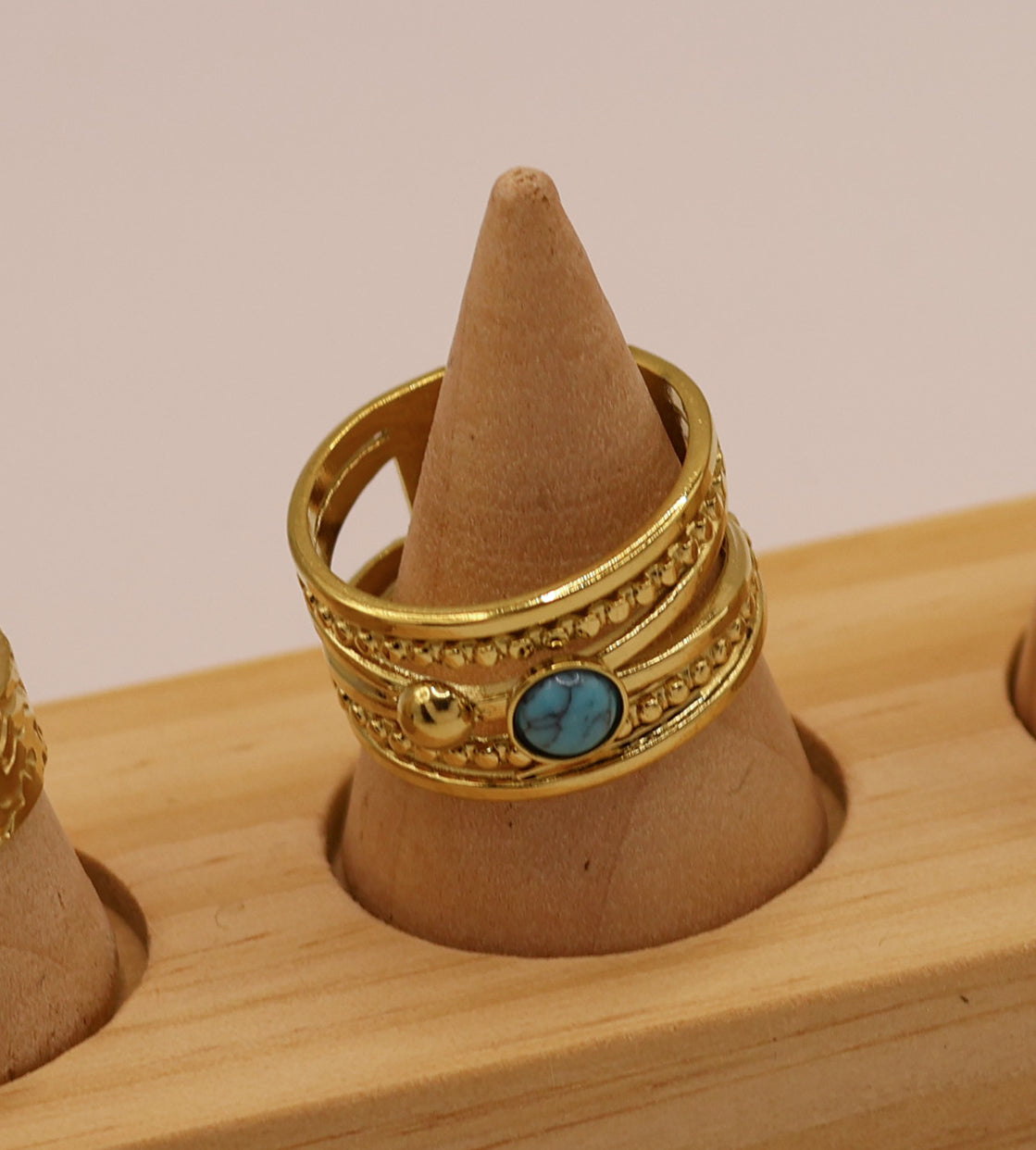 Natural stone open rings gold plated