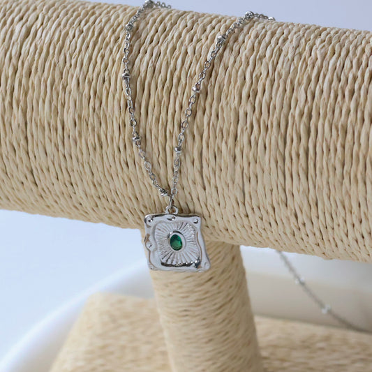 Brooke pendant necklace with Emerald gem stone gold plated