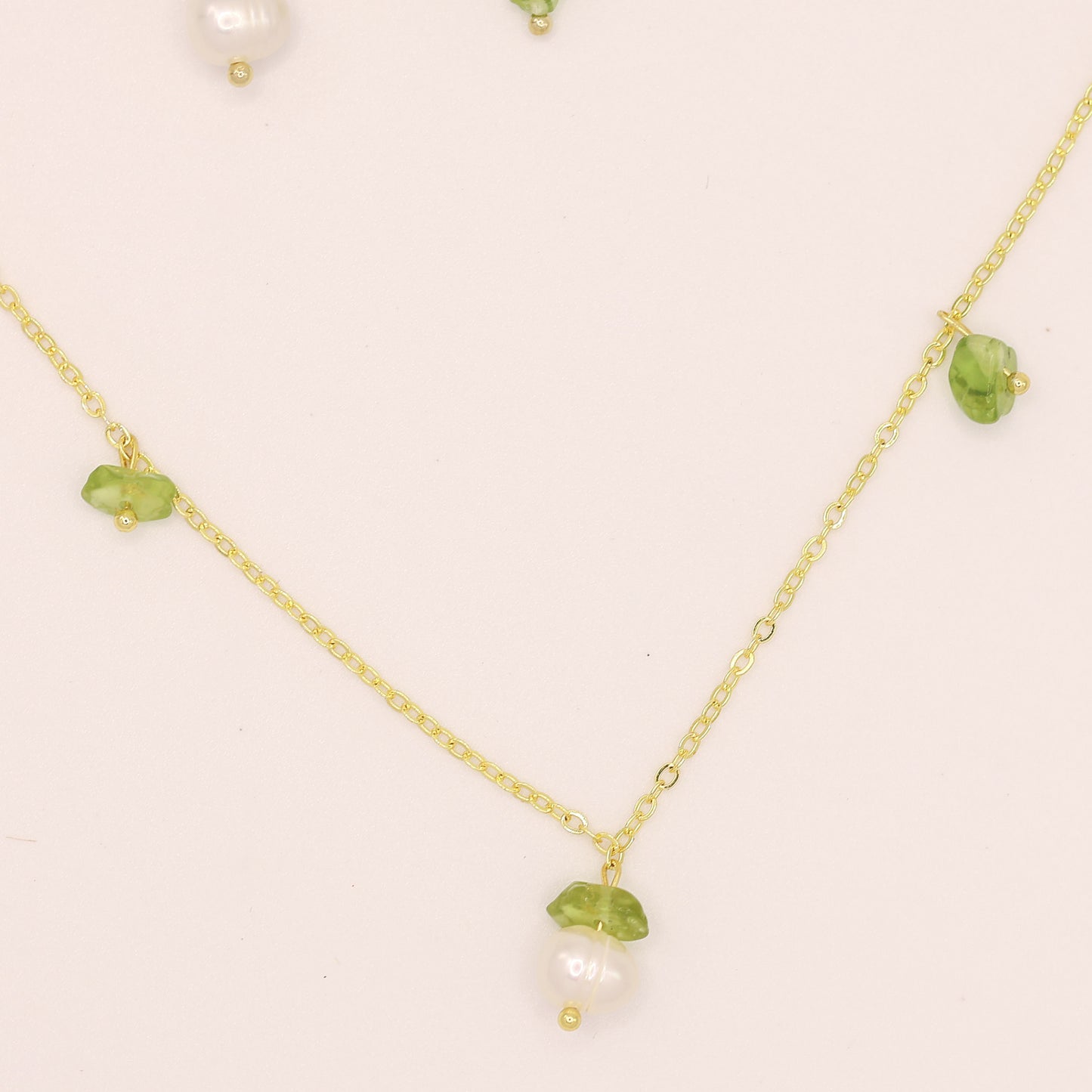 Olive Cascade Huggies Earrings and Necklace set Handmade August birthstone