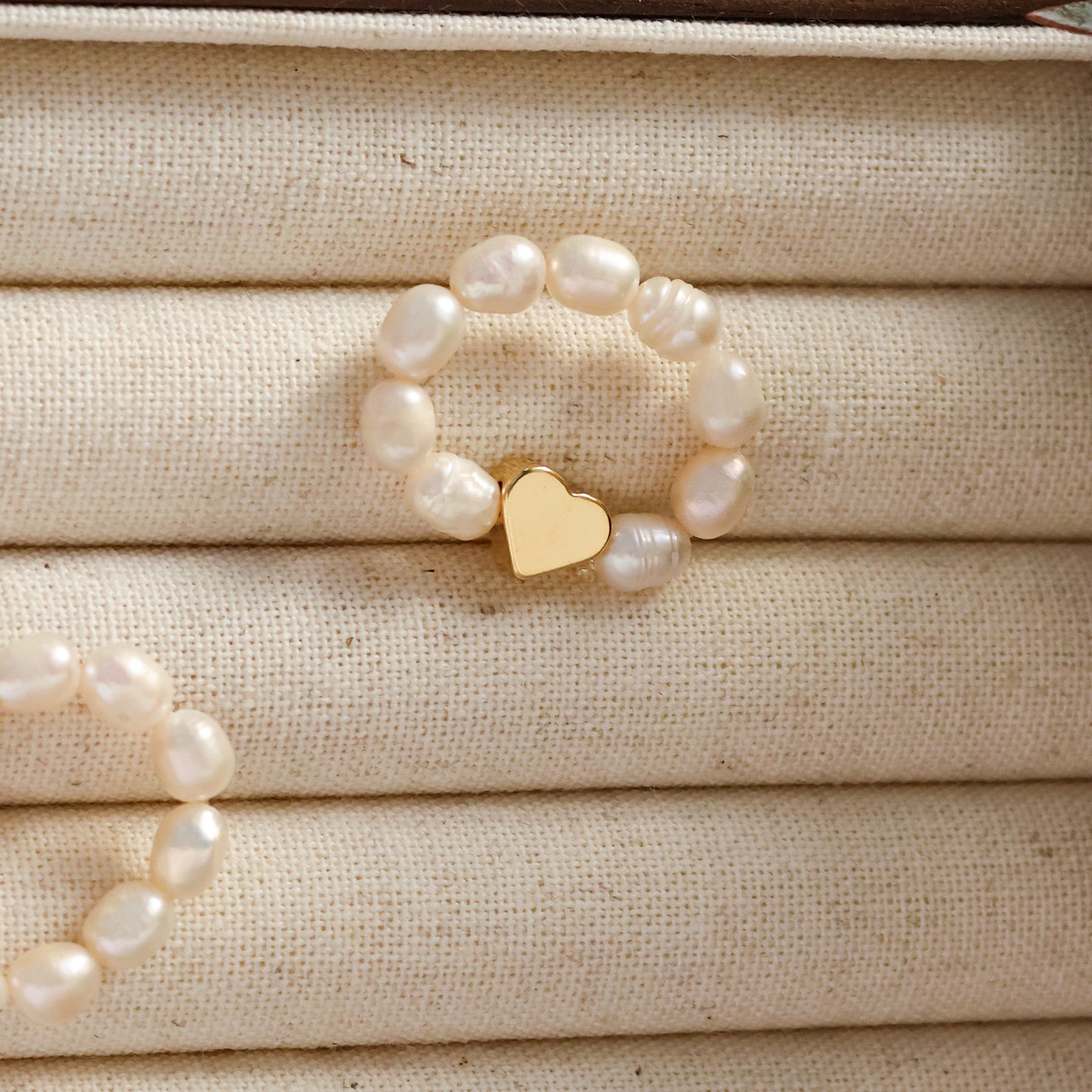 Freshwater pearl ring with gold heart