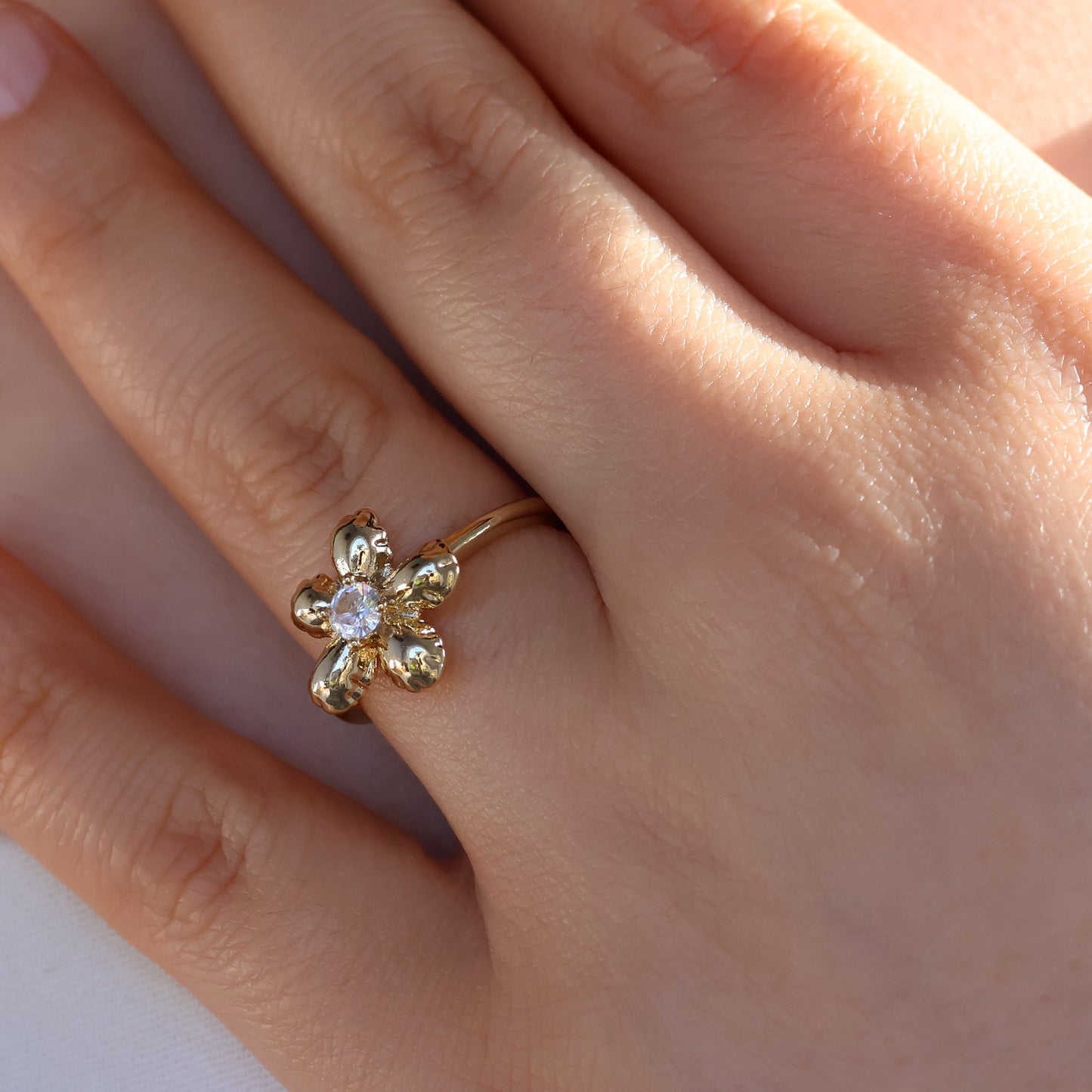 Flower Zircon Open Ring