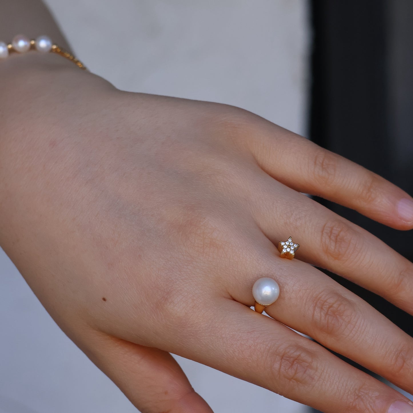 Pearl & Star Duo Ring