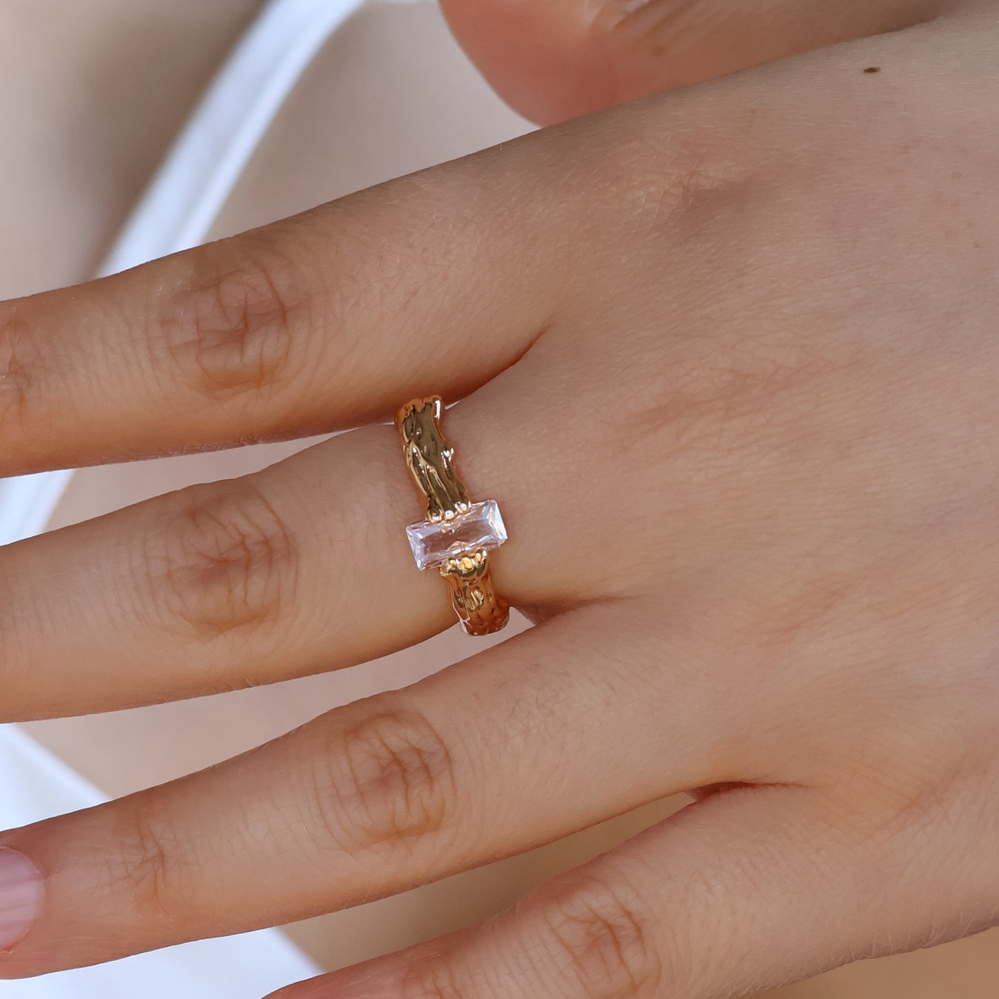 Ring-Textured Band Baguette Open Ring