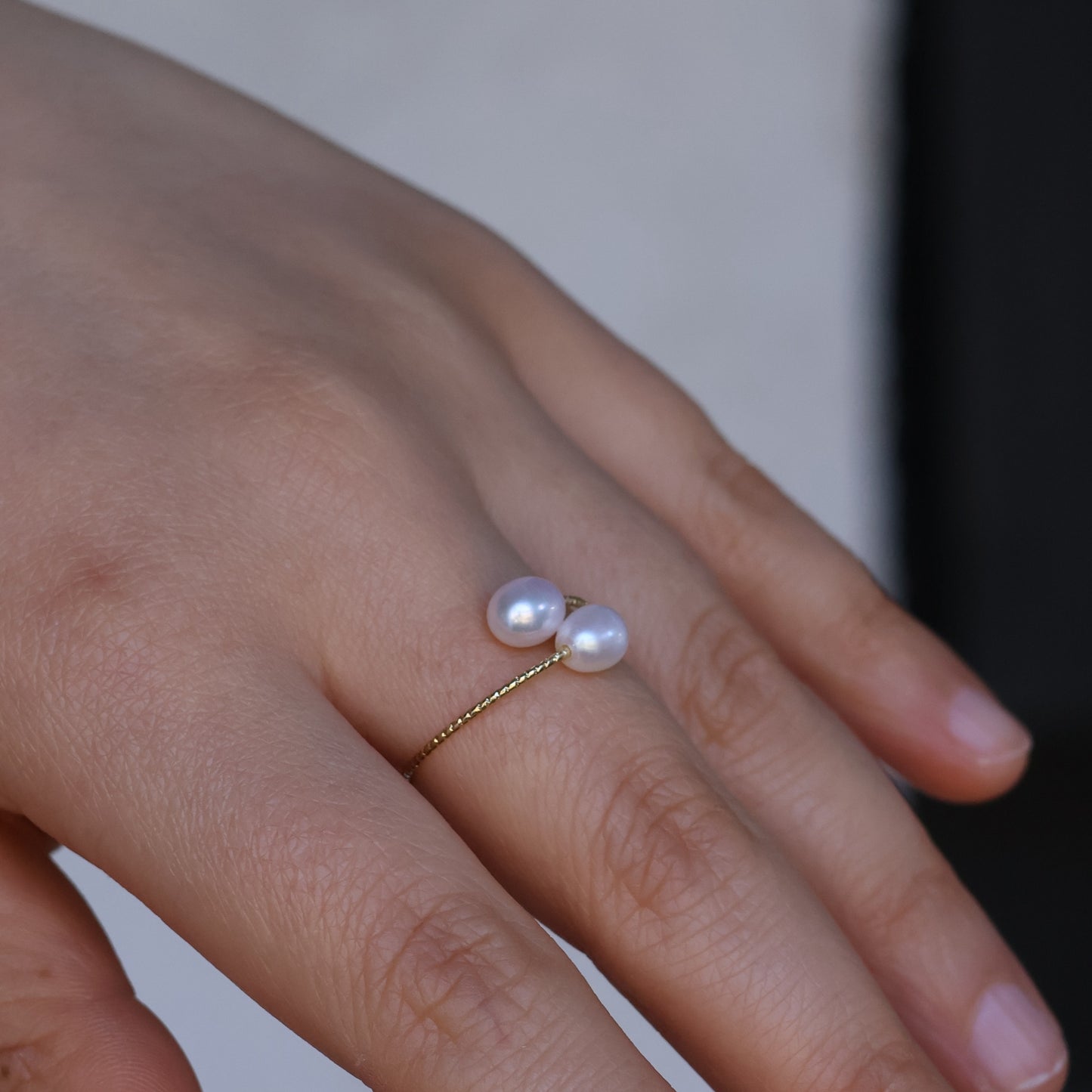 Handmade Twist Pearl Duo Ring