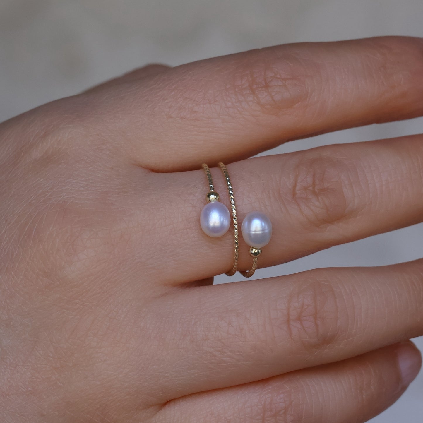 Handmade Twist Pearl Duo Ring