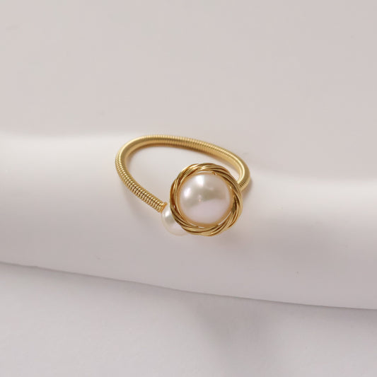 Minimalist Natural Pearl Open Ring handmade