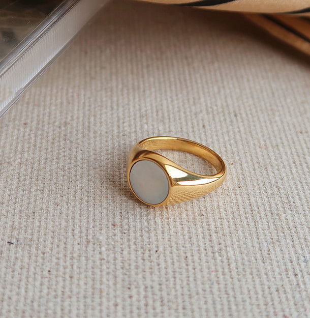 Gold plated natural white shell ring