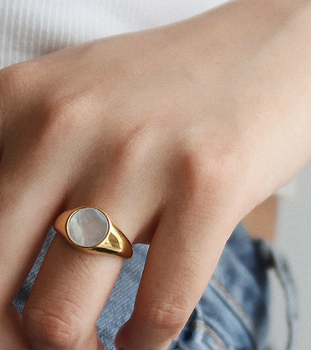 Gold plated natural white shell ring