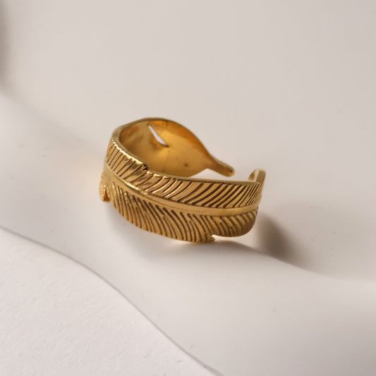 Gold plated open leaf ring