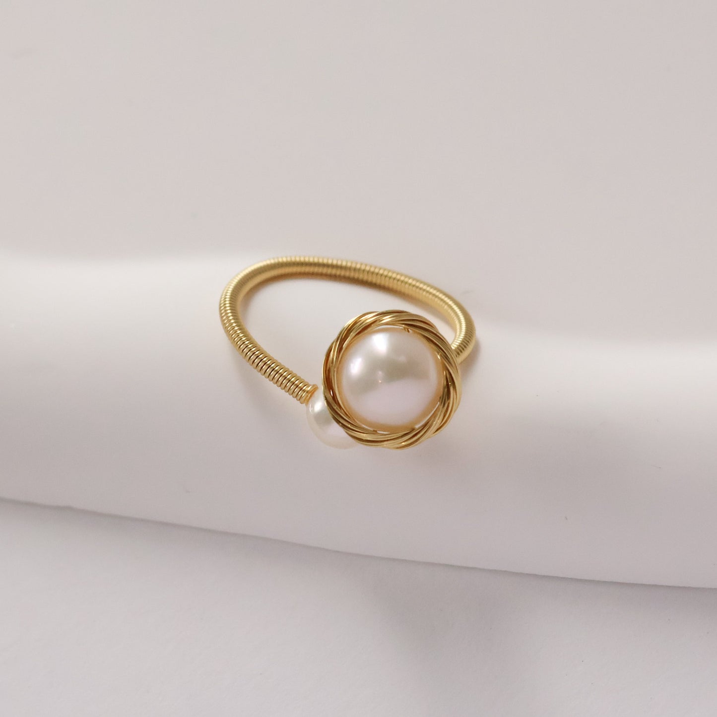 Minimalist Natural Pearl Open Ring handmade