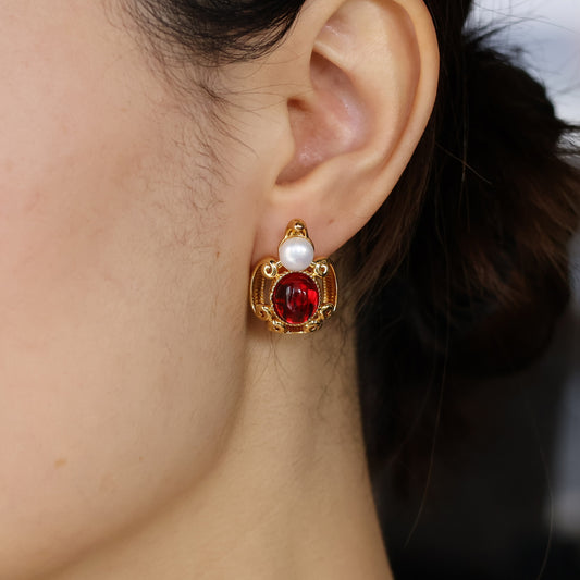 Rowan Dark Ruby Glaze Pearl Stud Earrings