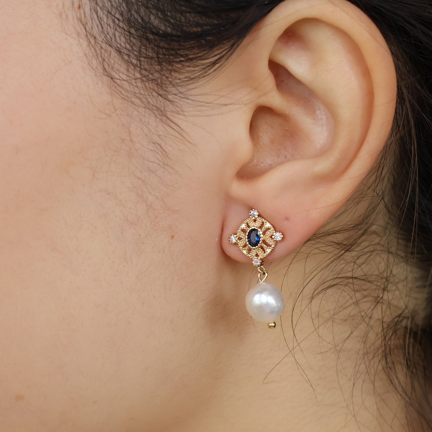 Sapphire Natural Pearl Earrings