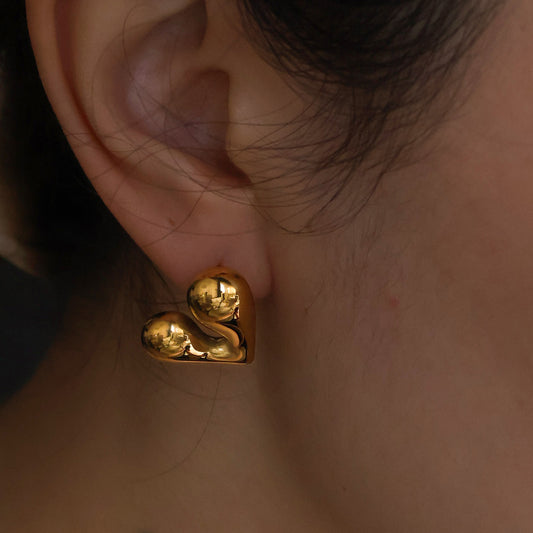 Gold plated heart shaped stud earrings tarnish-proof