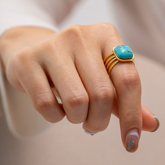 Turquoise gold plated natural stone ring