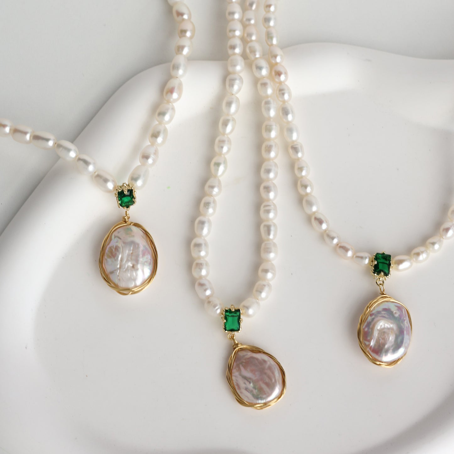 Verde Gem Baroque Pearl Necklace handmade