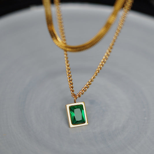 Layered emerald necklace gold plated