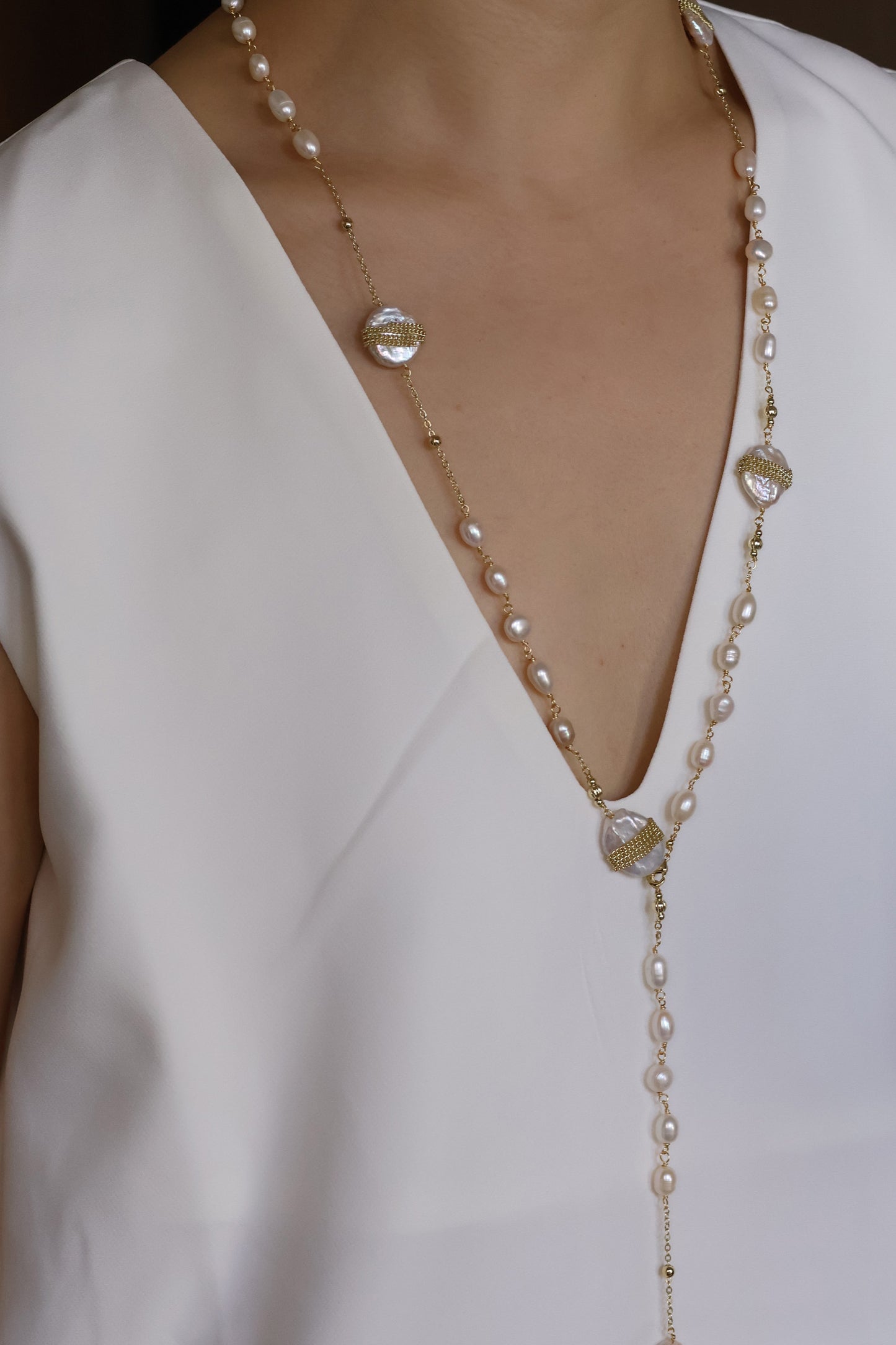 Long story natural baroque pearl necklace handmade