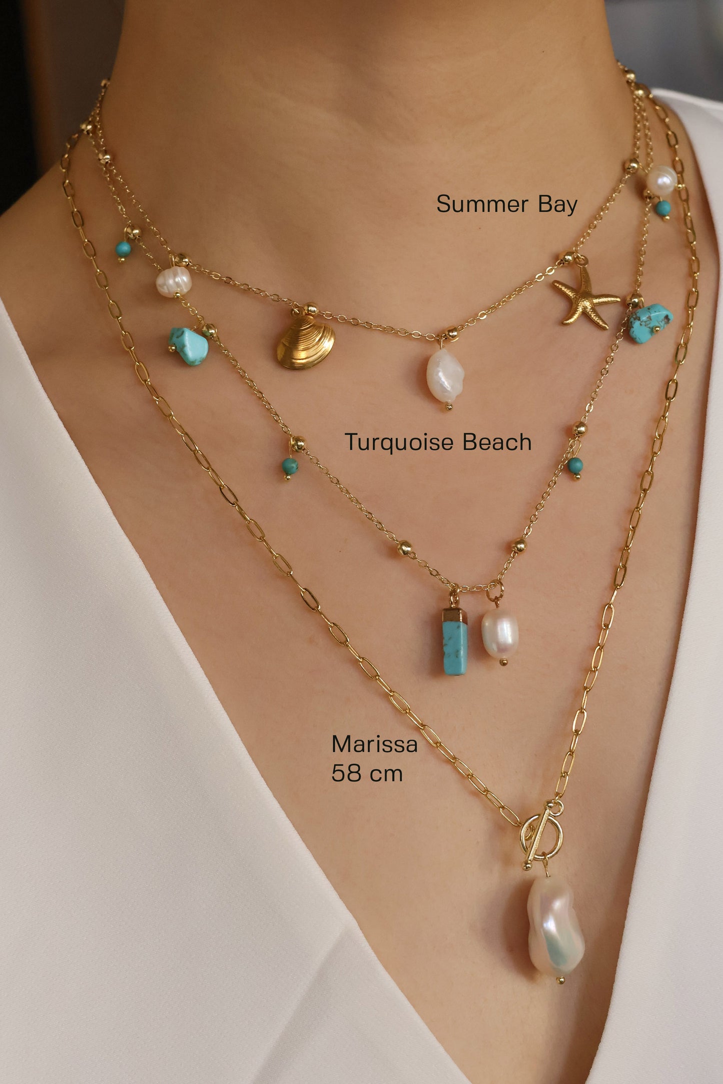 Turquoise beach handmade necklace with natural turquoise stone and freshwater pearl