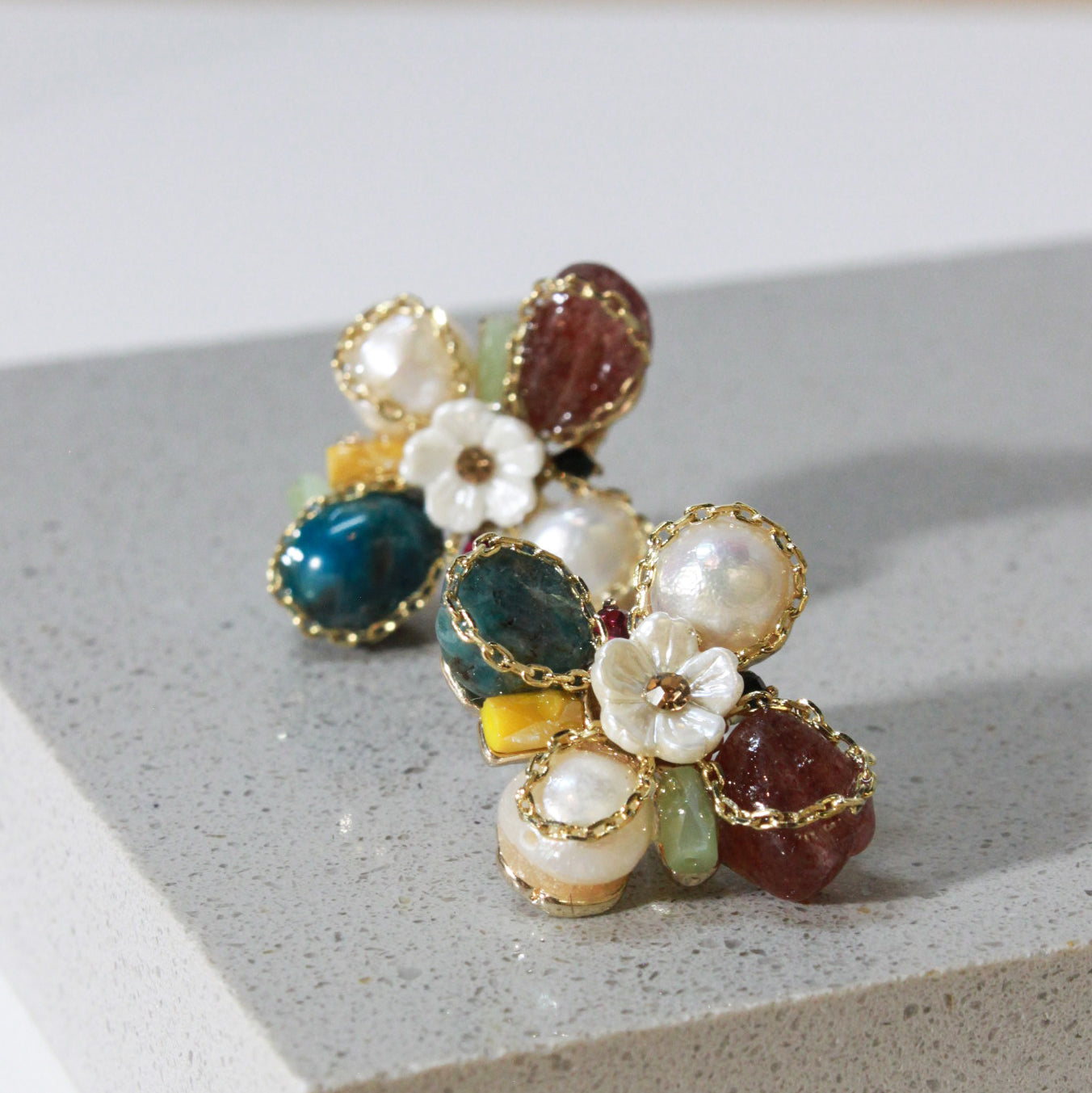 Camellia flower stud earrings with freshwater pearl