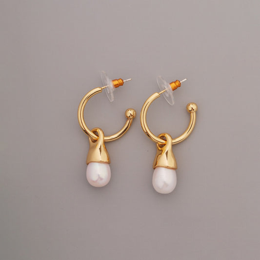 Lucia Gold plated freshwater Pearl Huggies Earrings
