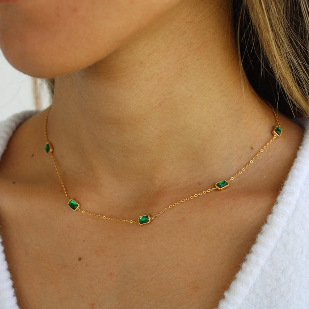 Esmeralda Gold Plated necklace with floating cubic zirconia