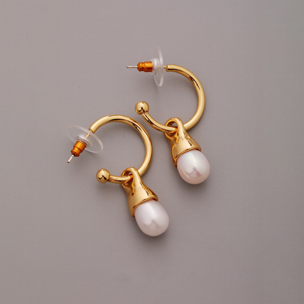 Lucia Gold plated freshwater Pearl Huggies Earrings