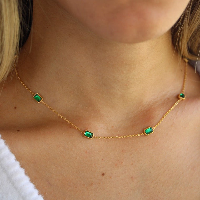 Esmeralda Gold Plated necklace with floating cubic zirconia