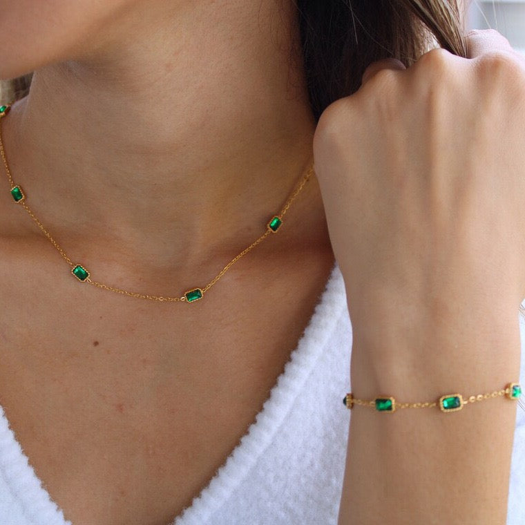 Esmeralda Gold Plated necklace with floating cubic zirconia