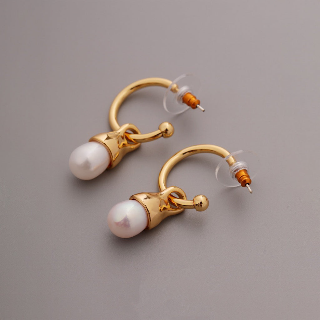 Lucia Gold plated freshwater Pearl Huggies Earrings