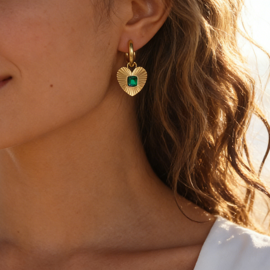 Alice gold plated huggies earring with emerald zircon