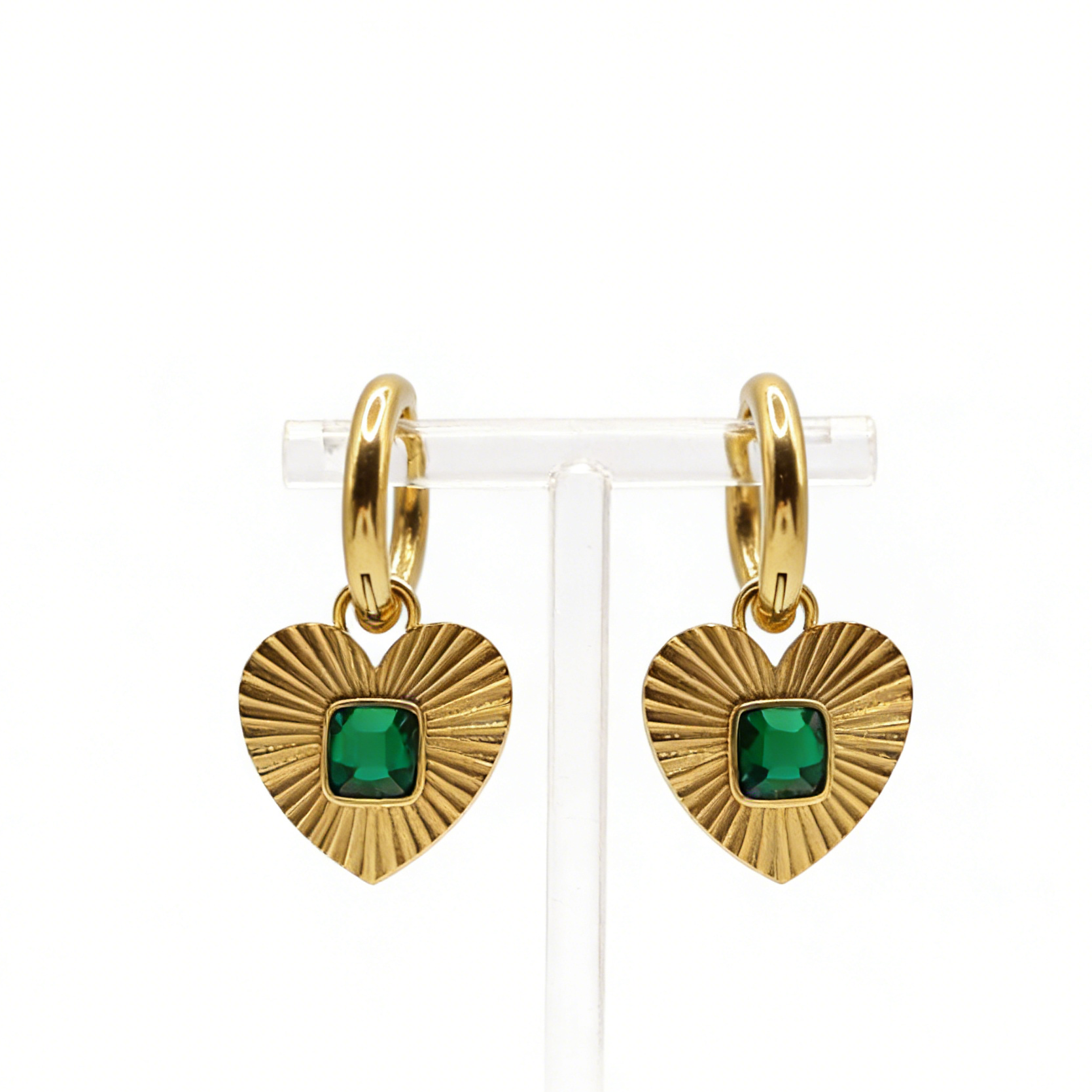 Alice gold plated huggies earring with emerald zircon