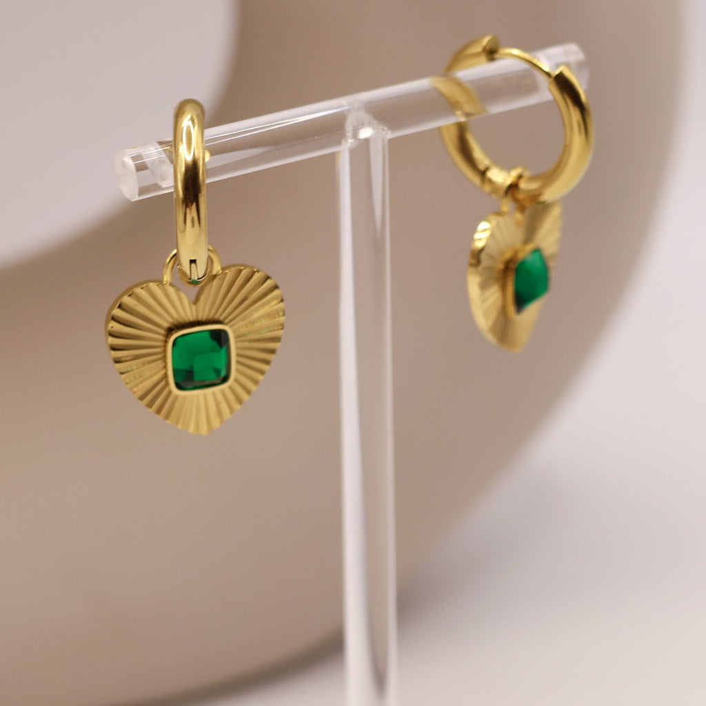 Alice gold plated huggies earring with emerald zircon