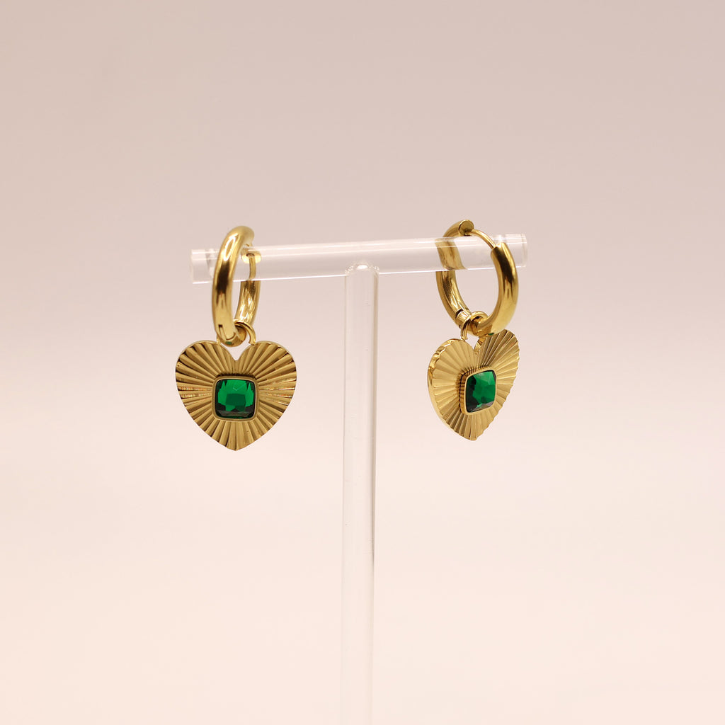 Alice gold plated huggies earring with emerald zircon