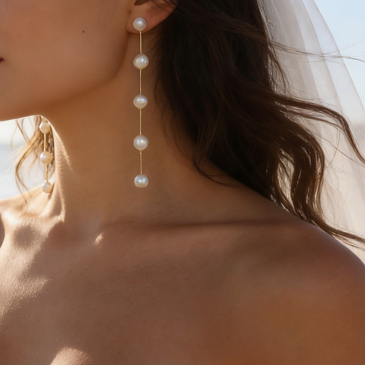 Amara dangled natural pearl earrings bridal