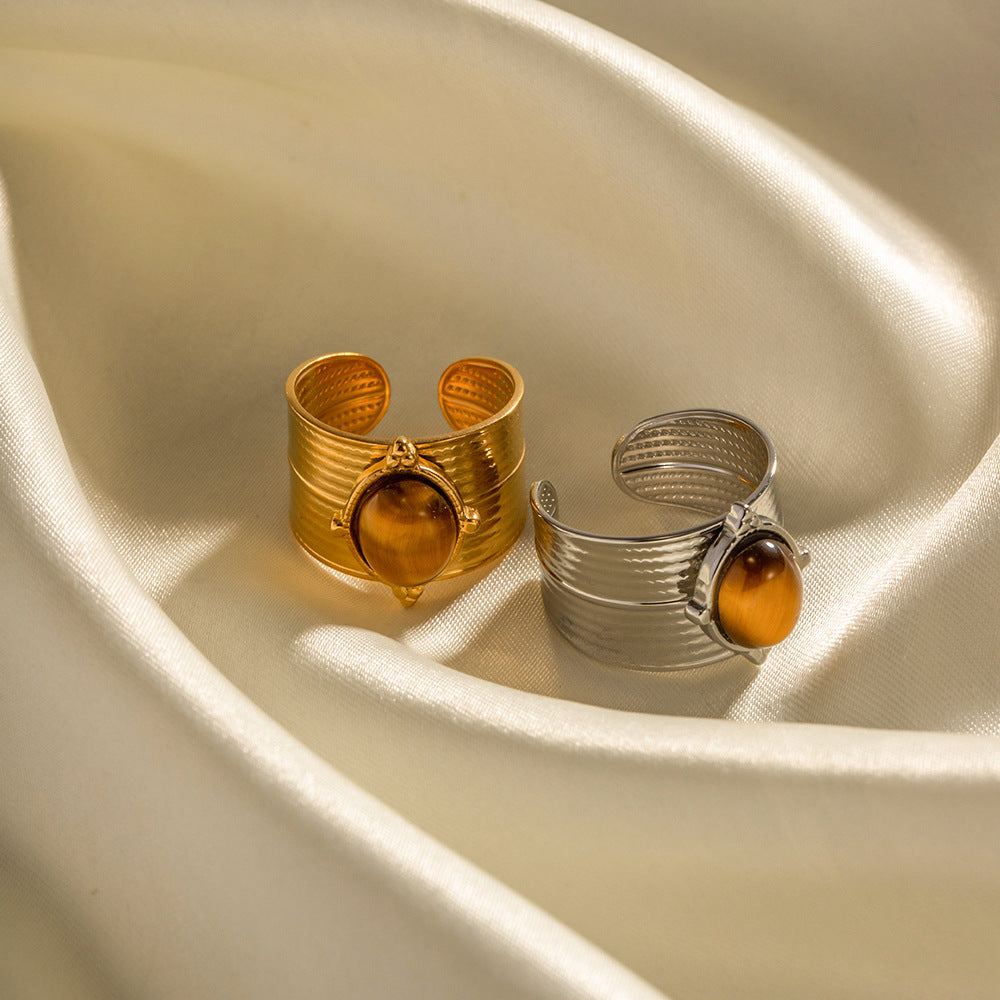 Amber stone gold plated natural stone ring