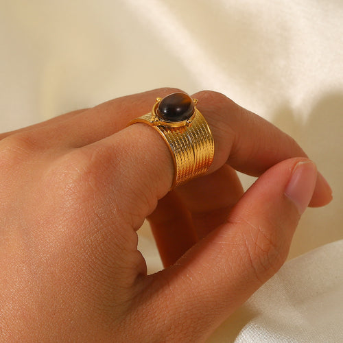 Amber stone gold plated natural stone ring