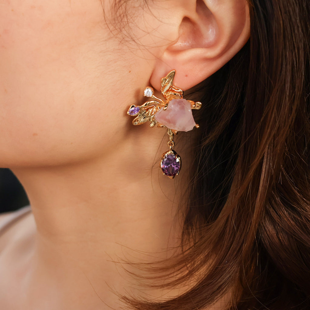Amethyst Butterfly Earrings with freshwater pearl