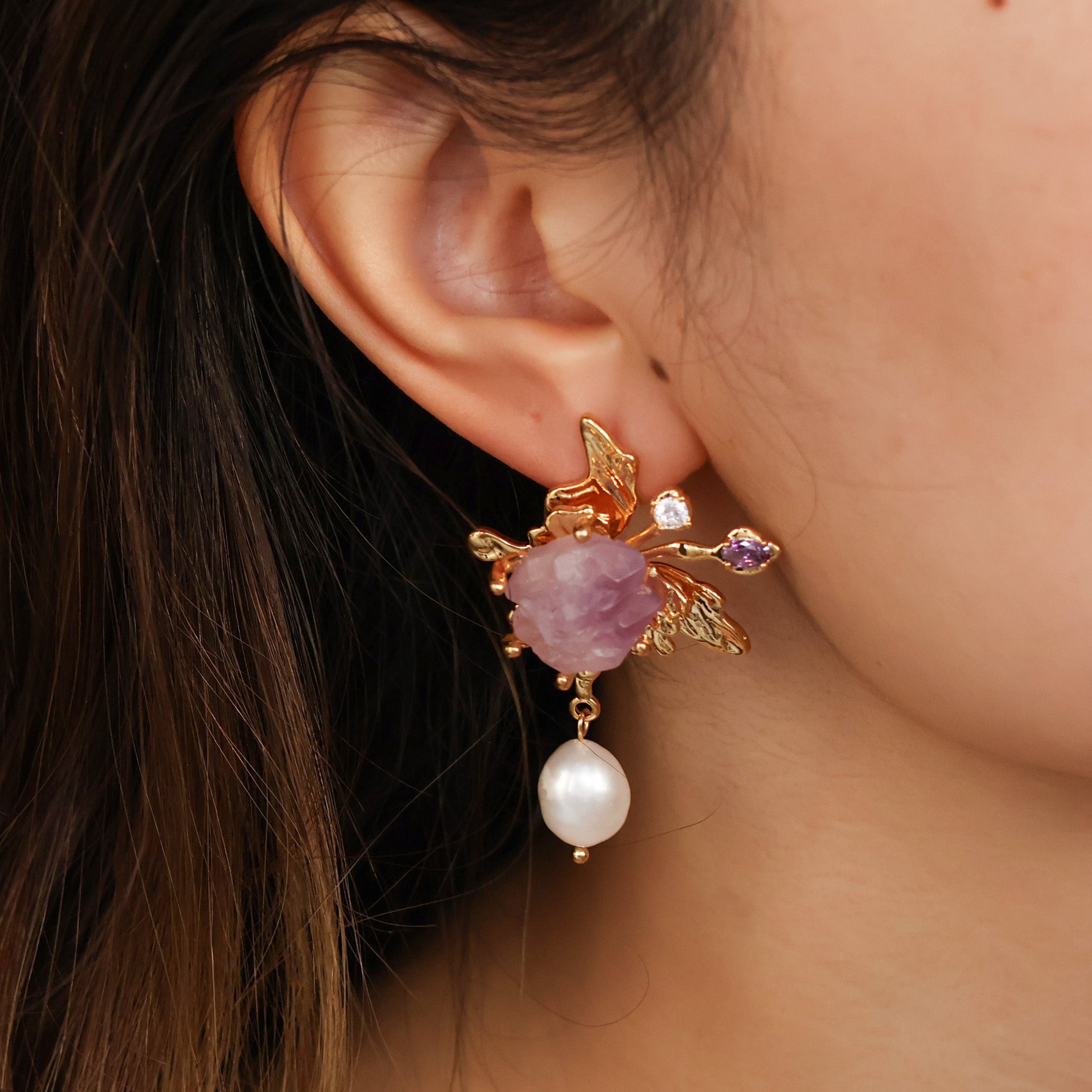 Amethyst Butterfly Earrings with freshwater pearl