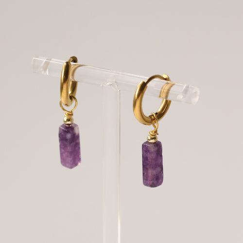 Amethysta Gold plated natural stone huggie hoops