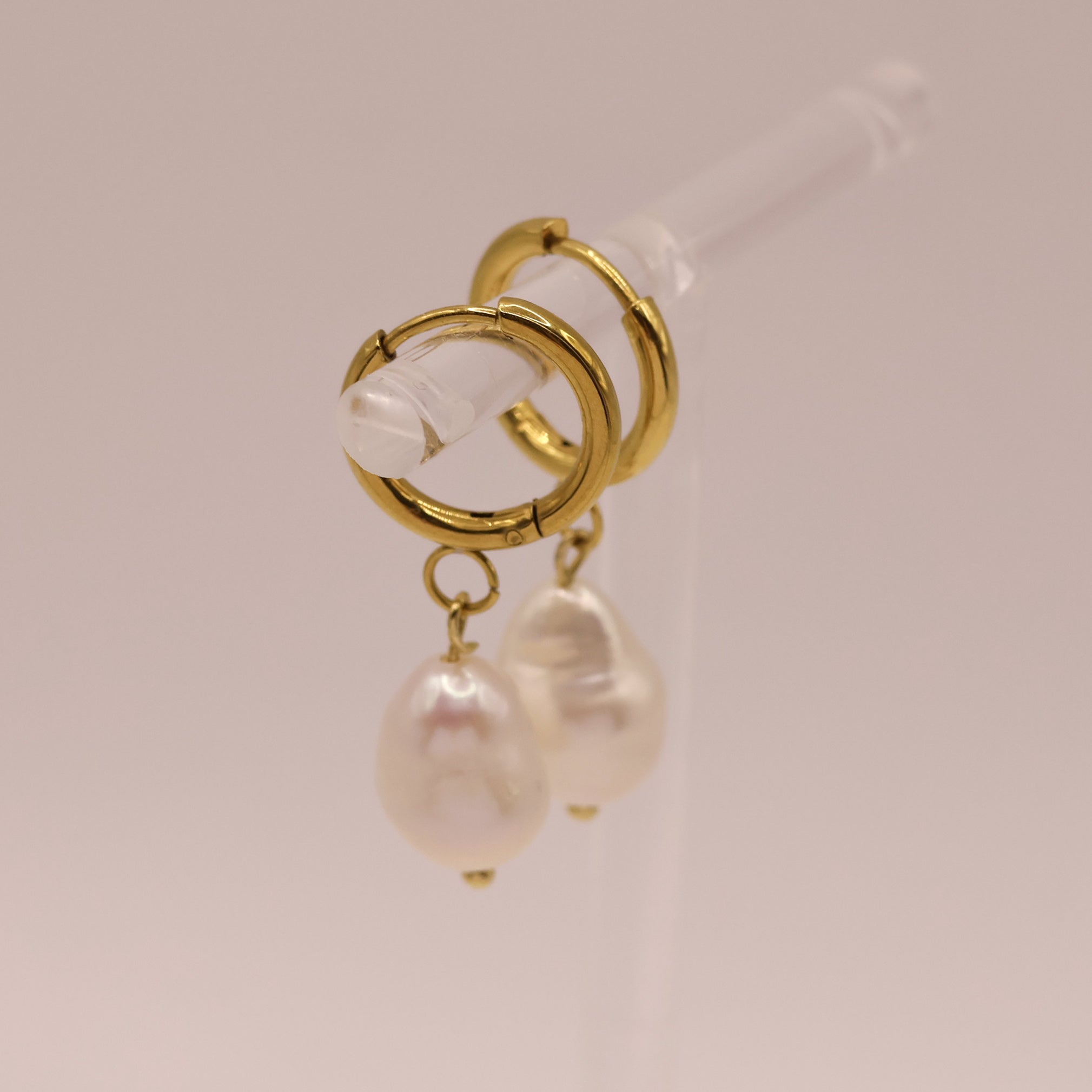 Ava pearl huggies gold plated