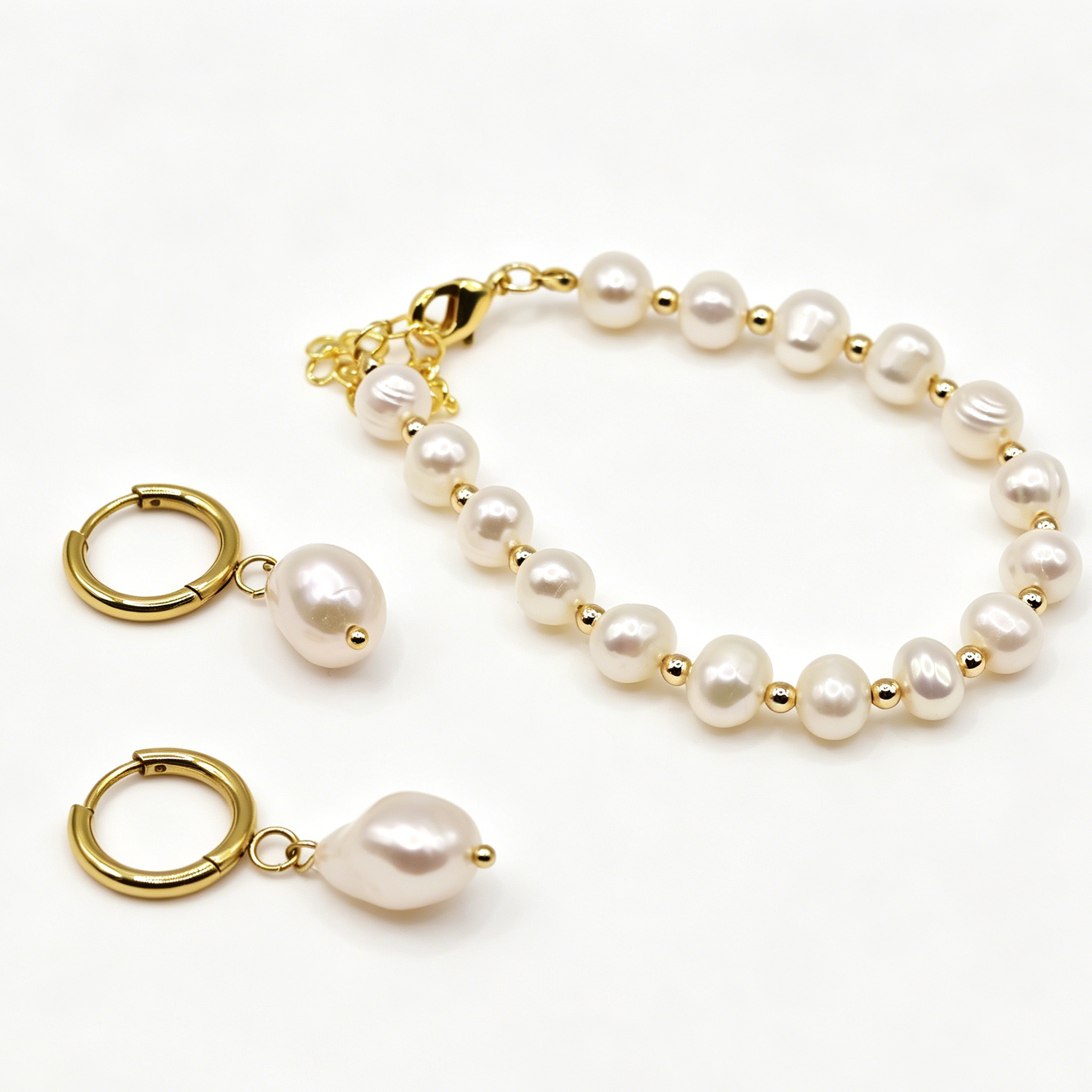 Ava Large Freshwater Pearl Huggie Earrings — Gold Plated Gift for Mum