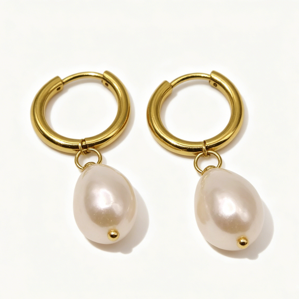 Ava Large Freshwater Pearl Huggie Earrings — Gold Plated Gift for Mum