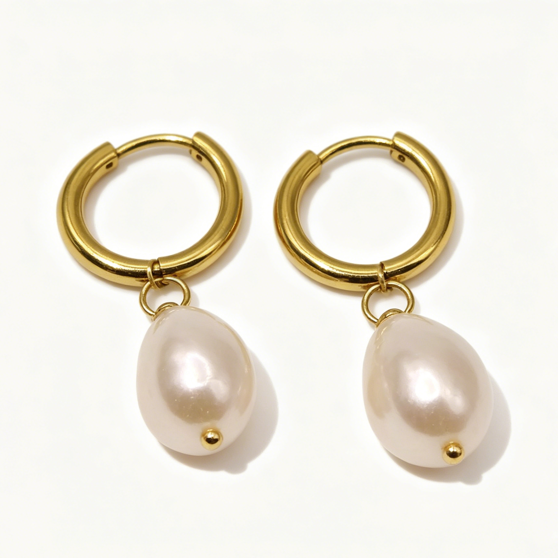 Ava Large Freshwater Pearl Huggie Earrings — Gold Plated Gift for Mum