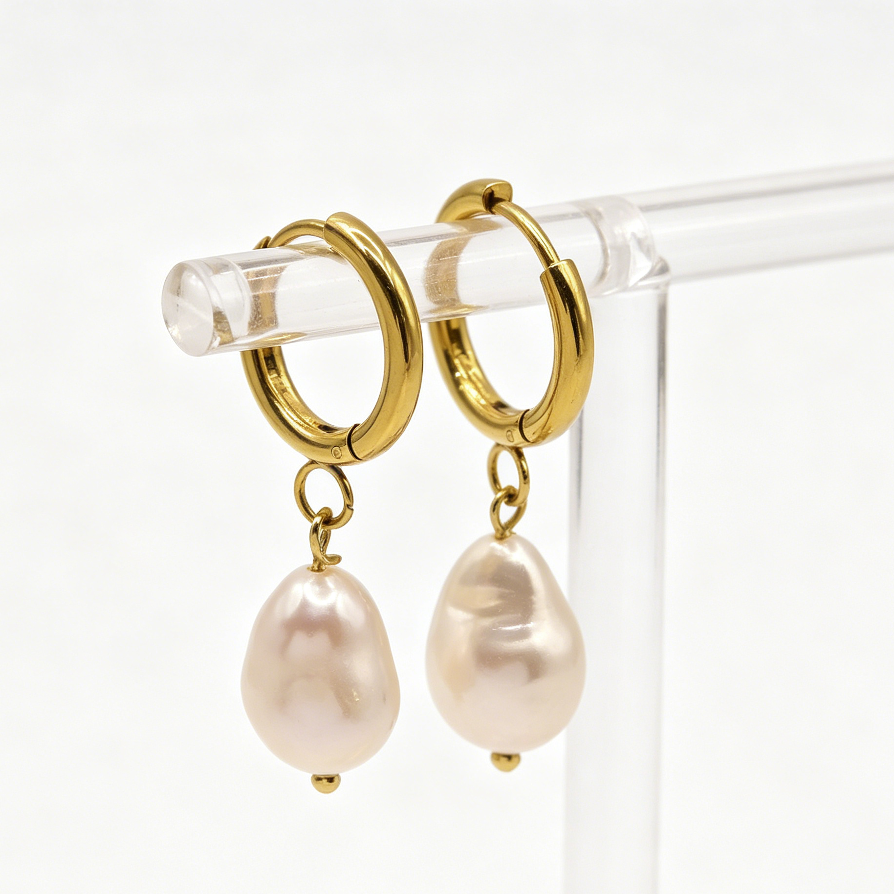 Ava Large Freshwater Pearl Huggie Earrings — Gold Plated Gift for Mum
