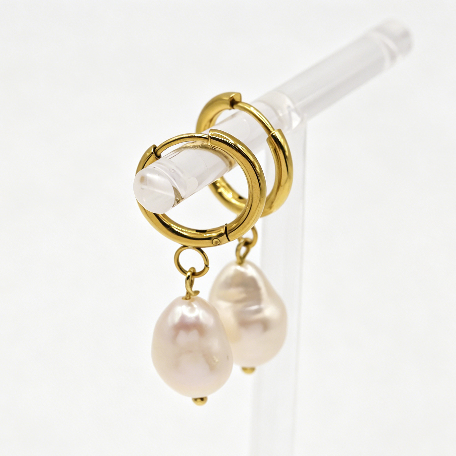 Ava Large Freshwater Pearl Huggie Earrings — Gold Plated Gift for Mum
