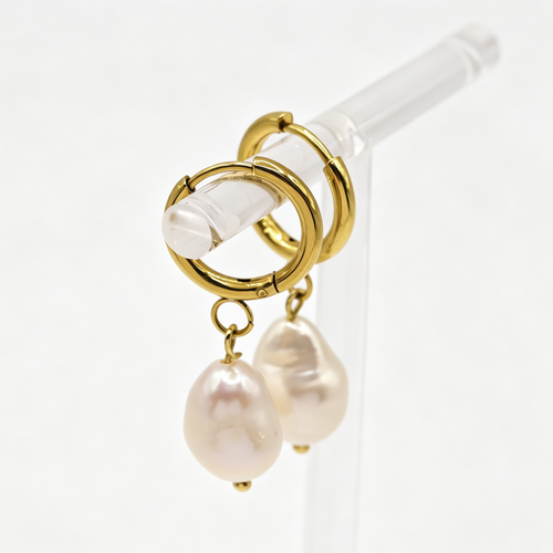 Ava Large Freshwater Pearl Huggie Earrings — Gold Plated Gift for Mum