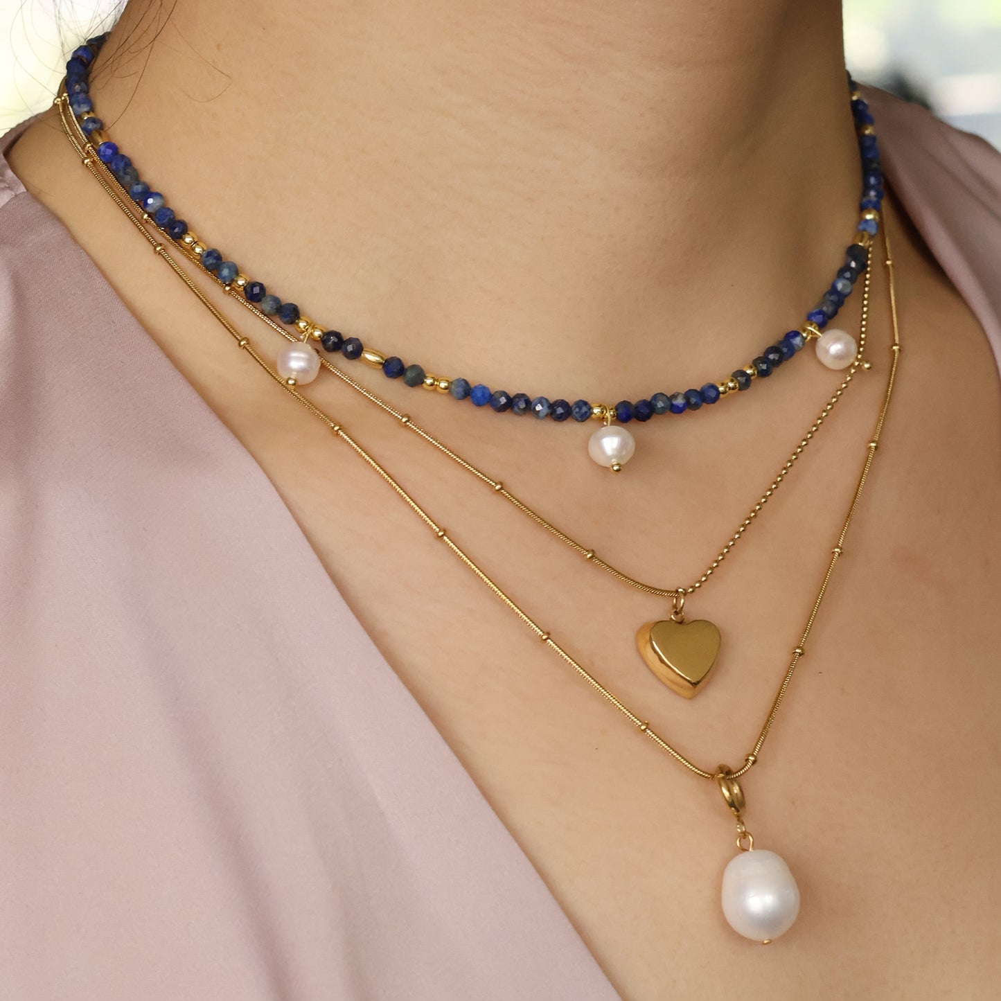 Azure Whisper Necklace with lazurite and pearls