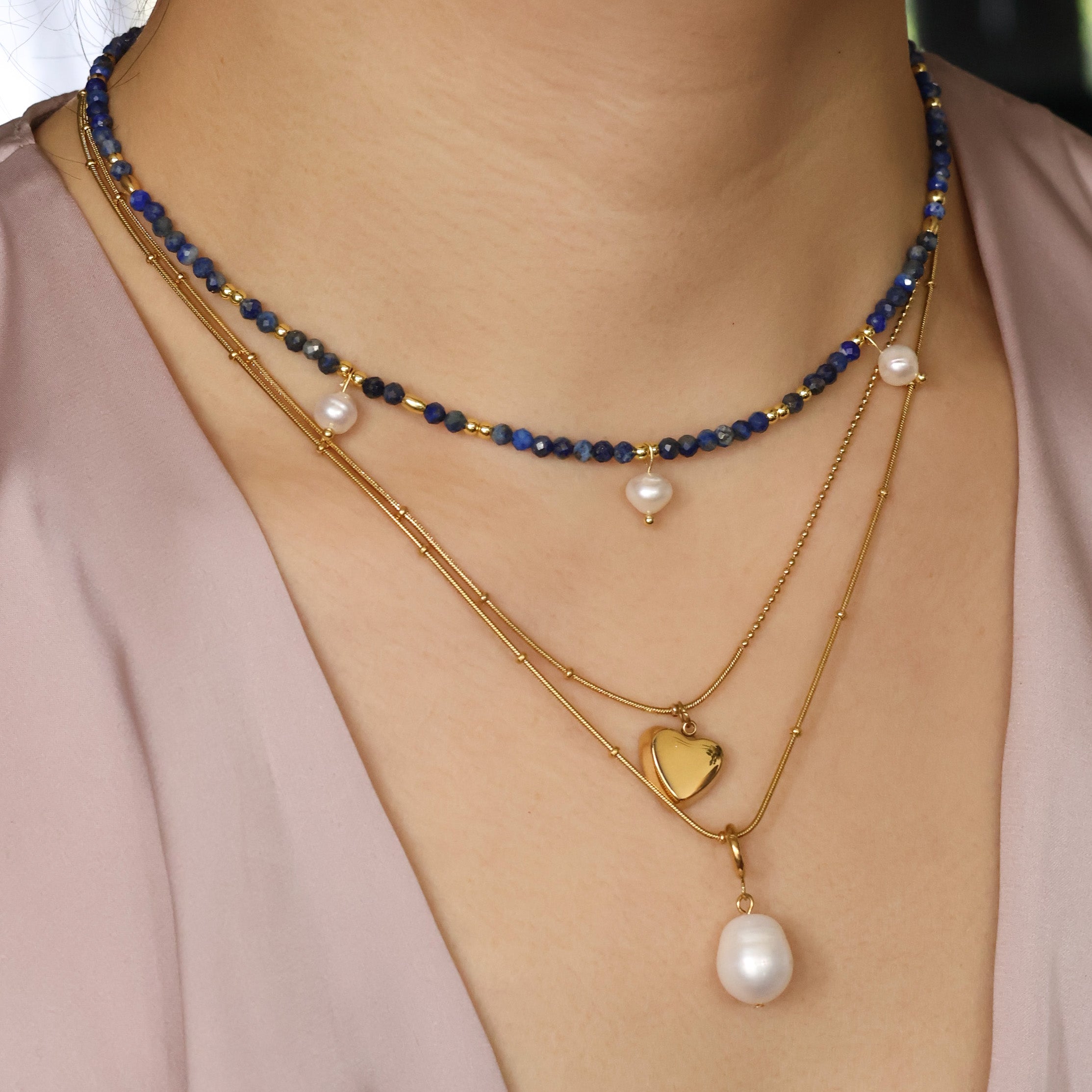 Azure Whisper Necklace with lazurite and pearls