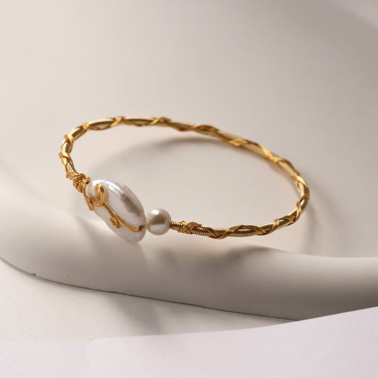 Baroque pearl open bracelet handmade
