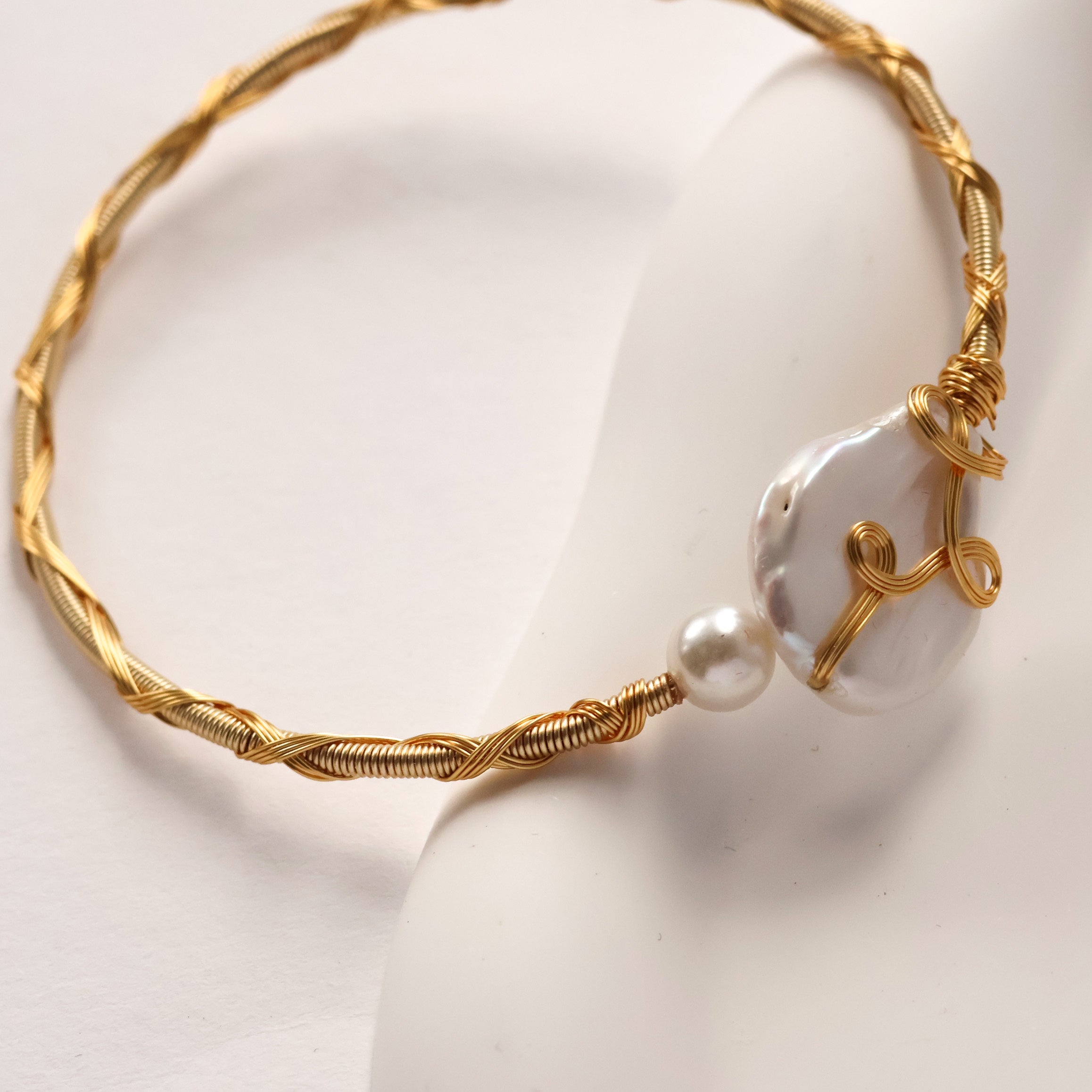 Baroque pearl open bracelet handmade